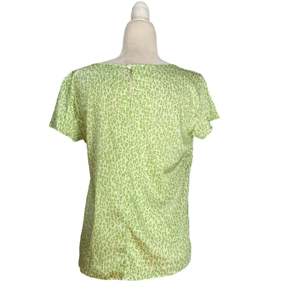 Rocco Ragni Animal Print Crew Neck Short Sleeve Silky Top Made in Italy in Lime - Picture 4 of 11